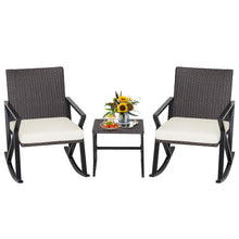 Load image into Gallery viewer, 3 Piece Patio Wicker Rocking Chairs Set with Heavy-Duty Metal Frame
