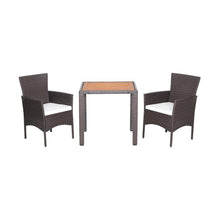 Load image into Gallery viewer, 3 Pieces Patio Wicker Furniture Set wih Acacia Wood Table Top and Chair Cushiones
