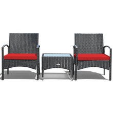 Load image into Gallery viewer, 3 Pieces Patio Wicker Rattan Furniture Set with Cushion for Lawn Backyard-Red
