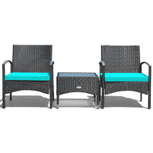 Load image into Gallery viewer, 3 Pieces Patio Wicker Rattan Furniture Set with Cushion for Lawn Backyard-Turquoise
