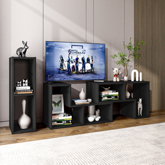3 Pieces Console TV Stand for TVs up to 65 Inch with Shelves-Black