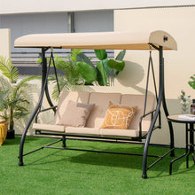 Load image into Gallery viewer, 3 Seat Outdoor Porch Swing with Adjustable Canopy-Beige
