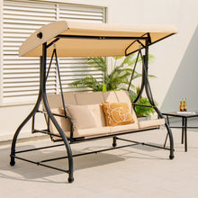 Load image into Gallery viewer, 3 Seat Outdoor Porch Swing with Adjustable Canopy-Beige
