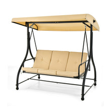 Load image into Gallery viewer, 3 Seat Outdoor Porch Swing with Adjustable Canopy-Beige
