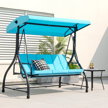 Load image into Gallery viewer, 3 Seat Outdoor Porch Swing with Adjustable Canopy-Blue
