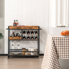 Load image into Gallery viewer, 3-Tier Rolling Bar Cart with Removable Tray and Wine Rack-Rustic Brown
