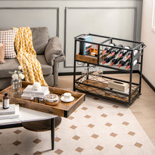 Load image into Gallery viewer, 3-Tier Rolling Bar Cart with Removable Tray and Wine Rack-Rustic Brown
