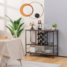 Load image into Gallery viewer, 3-Tier Wine Bar Cabinet wit 8 Bottles Rack and 12 Glasses Hanger-Rustic Brown
