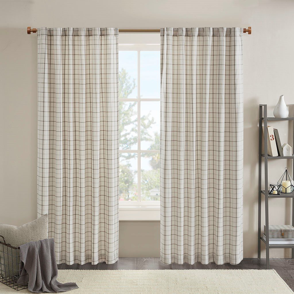 Madison Park Anaheim 100% Polyester Jacquard Rod Pocket And Back Tabs Plaid Panel With Fleece Lining- Natural MP40-6764 By Olliix