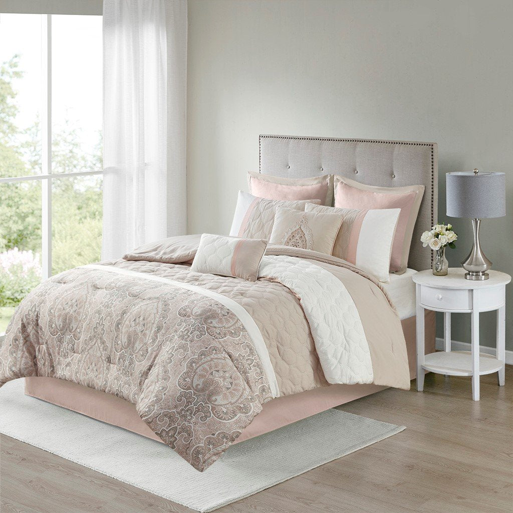 510 Design Shawnee 100% Polyester 8Pcs Comforter Set - Queen - Blush 5DS10-0222 By Olliix
