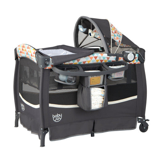 3-in-1 Portable Baby Playard with Storage Rack and Carry Bag-Yellow