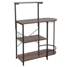 Load image into Gallery viewer, 4-Tier Kitchen Bakers Rack with 6 S-Hooks and Stemware Racks-Rustic Brown
