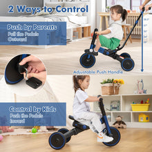 Load image into Gallery viewer, 4-in-1 Kids Tricycle with Adjustable Parent Push Handle and Detachable Pedals-Blue
