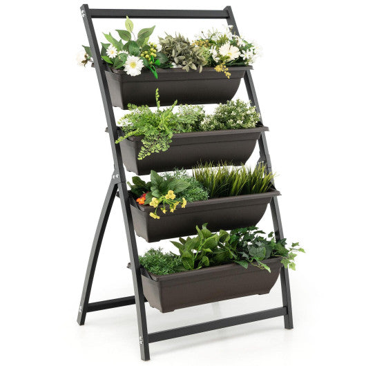 4-Tier Vertical Raised Garden Bed with 4 Containers and Drainage Holes-S