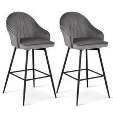 Load image into Gallery viewer, 2 Pieces 29.5 Inch Pub Height Swivel Velvet Bar Stools with Metal Legs-Gray
