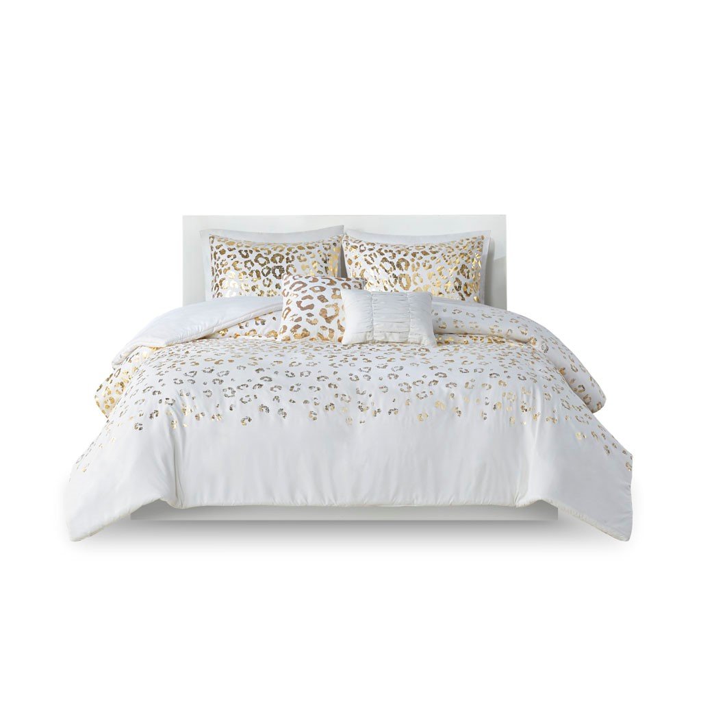 Intelligent Design Lillie 100% Polyester Brushed Metallic Printed Duvet Cover Set - Twin/Twin XL - Ivory/Gold ID12-1868 By Olliix