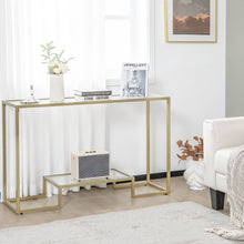 Load image into Gallery viewer, 48 Inch 2-Tier Console Table with Tempered Glass Tabletop for Hallway-Golden
