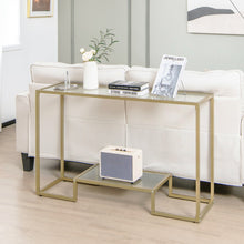 Load image into Gallery viewer, 48 Inch 2-Tier Console Table with Tempered Glass Tabletop for Hallway-Golden
