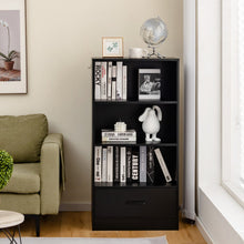 Load image into Gallery viewer, 48 Inch Tall 4 Tiers Wood Bookcase with Drawer-Black
