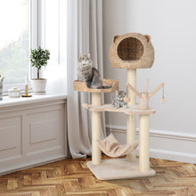 Load image into Gallery viewer, Multi-Level Cat Tree with Condo Hammock and Rotatable Hanging Balls-Natural
