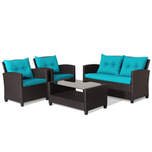 Load image into Gallery viewer, 4 Pieces Patio Rattan Furniture Set with Tempered Glass Coffee Table-Turquoise

