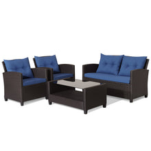 Load image into Gallery viewer, 4 Pieces Patio Rattan Furniture Set with Tempered Glass Coffee Table-Navy
