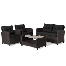 Load image into Gallery viewer, 4 Pieces Patio Rattan Furniture Set with Tempered Glass Coffee Table-Black
