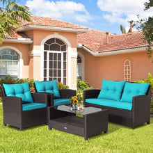 Load image into Gallery viewer, 4 Pieces Patio Rattan Furniture Set with Tempered Glass Coffee Table-Turquoise
