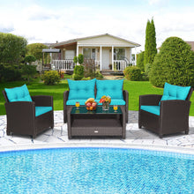 Load image into Gallery viewer, 4 Pieces Patio Rattan Furniture Set with Tempered Glass Coffee Table-Turquoise
