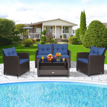 Load image into Gallery viewer, 4 Pieces Patio Rattan Furniture Set with Tempered Glass Coffee Table-Navy
