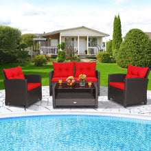 Load image into Gallery viewer, 4 Pieces Patio Rattan Furniture Set with Tempered Glass Coffee Table-Red
