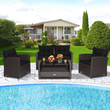 Load image into Gallery viewer, 4 Pieces Patio Rattan Furniture Set with Tempered Glass Coffee Table-Black
