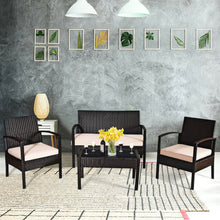 Load image into Gallery viewer, 4 Pieces Patio Furniture Sets Rattan Chair Wicker Set Outdoor Bistro
