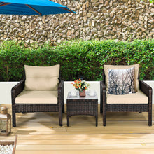 Load image into Gallery viewer, 3 Pieces Outdoor Patio Rattan Conversation Set with Seat Cushions-Beige
