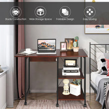 Load image into Gallery viewer, Rolling Folding Computer Desk with Storage Shelves
