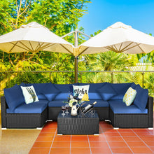 Load image into Gallery viewer, 7-Piece Outdoor Sectional Wicker Patio Sofa Set with Tempered Glass Top-Navy
