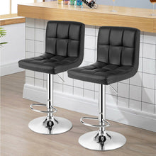 Load image into Gallery viewer, Set of 2 Square Swivel Adjustable PU Leather Bar Stools with Back and Footrest-Black
