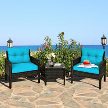 Load image into Gallery viewer, 3 Pcs Outdoor Patio Rattan Conversation Set with Seat Cushions-Turquoise
