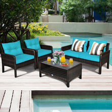 Load image into Gallery viewer, 4 Pieces Outdoor Rattan Wicker Loveseat Furniture Set with Cushions-Turquoise

