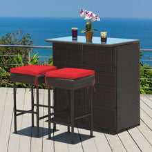 Load image into Gallery viewer, 3PCS Patio Rattan Wicker Bar Table Stools Dining Set-Red
