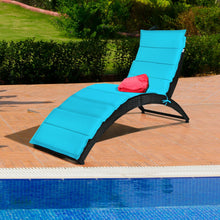 Load image into Gallery viewer, Folding Patio Rattan Portable Lounge Chair Chaise with Cushion-Turquoise

