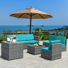 Load image into Gallery viewer, 8 Piece Wicker Sofa Rattan Dinning Set Patio Furniture with Storage Table-Turquoise
