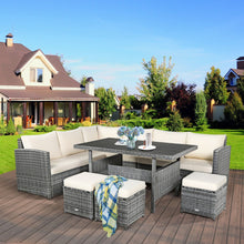 Load image into Gallery viewer, 7 Pieces Patio Rattan Dining Furniture Sectional Sofa Set with Wicker Ottoman-Beige
