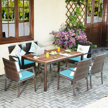 Load image into Gallery viewer, 7Pcs Patio Rattan Cushioned Dining Set with Umbrella Hole-Turquoise
