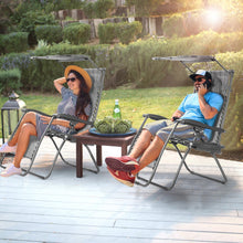 Load image into Gallery viewer, Folding Recliner Lounge Chair with Shade Canopy Cup Holder-Gray
