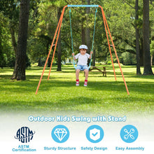 Load image into Gallery viewer, Outdoor Kids Swing Set with Heavy Duty Metal A-Frame and Ground Stakes-Orange
