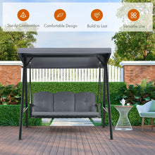 Load image into Gallery viewer, Outdoor 3-Seat Porch Swing with Adjust Canopy and Cushions-Gray
