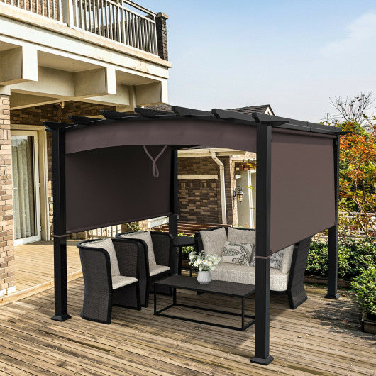 10 x 10ft Patio Pergola Gazebo Sun Shade Shelter with Retractable Canopy-Coffee