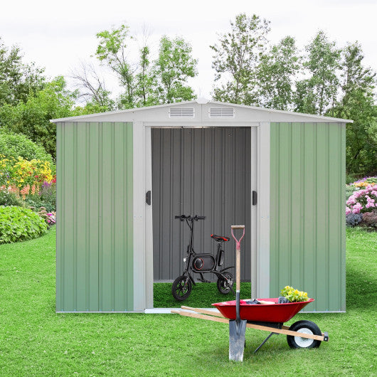 6' x 8' Outdoor Storage Shed Tool House with Sliding Door-Light Green