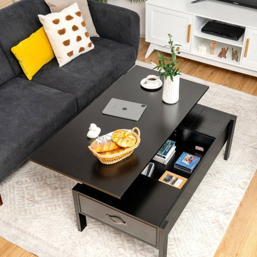 47 Inch Lift Top Coffee Table with Hidden Compartment and Drawers-Black